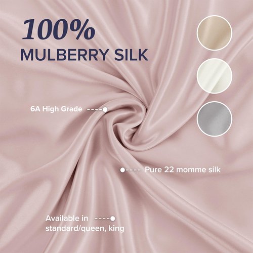 Beckham Hotel Collection Silk Pillow Case with Zipper, 100% Mulberry Silk Pillowcase for Hair & Skin, 22 Momme 6A Grade, Oeko-TEX Certified, 1PC, Queen, Cherry Pink