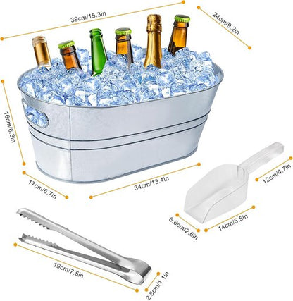 4 Gallon Ice Buckets for Parties, IKAYAS Galvanized Metal Ice Bucket Ice Tub with Scoop for Cocktail Bar Mimosa Bar Supplies, Large Champagne Bucket Beer Bucket Metal Tub (3 Pack)