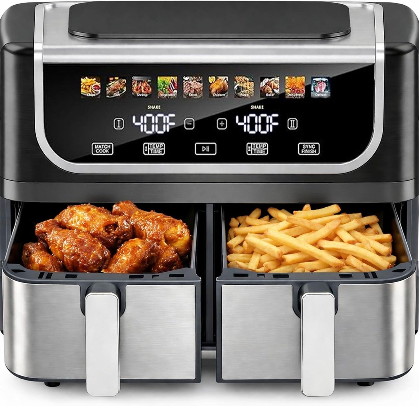Simple Deluxe 9.5-Qt Dual Basket Air Fryer - 10-in-1 Digital Preset, 1700W, Nonstick, Black