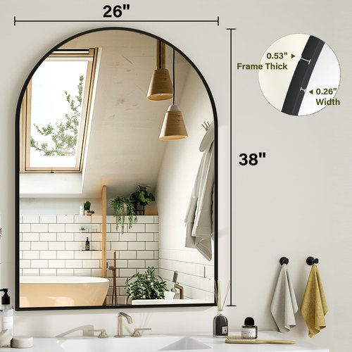 Arch Bathroom Mirror, 28x36 Inch - Wall Mounted Vanity Mirror with Aluminum Alloy Frame - Ideal for Living Room, Bedroom, Bathroom, and Entryway, Hanging or Leaning, Black