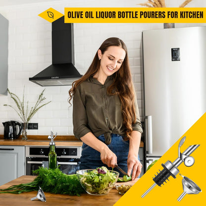 Tioncy 4 Pieces Weighted Stainless Steel Pourers Olive Oil Spout Olive Oil Dispenser Spout Automatic Opening and Closing with Funnel and Brush for Pouring Wine Syrup Kitchen(Silver)