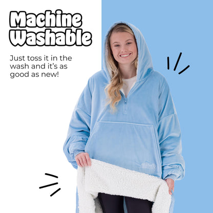 THE COMFY Original Quarter-Zip | Floor Length Sherpa Lined Microfiber Fleece Wearable Blanket, Oversized Design with Hood and Pocket, From Shark Tank, for Women & Men, Warm and Cozy Gifts