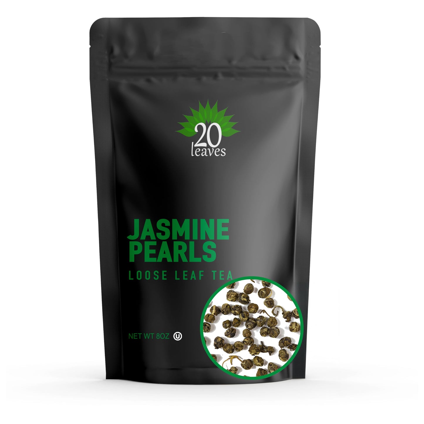 Jasmine Pearl Loose Leaf Green Tea - ½ lb Pouch - 8oz Resealable Bag - 1 Pack