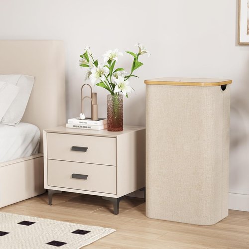 Lifewit 100L Laundry Basket - Foldable Hamper with Lid & Bamboo Handles | Beige, Large Capacity