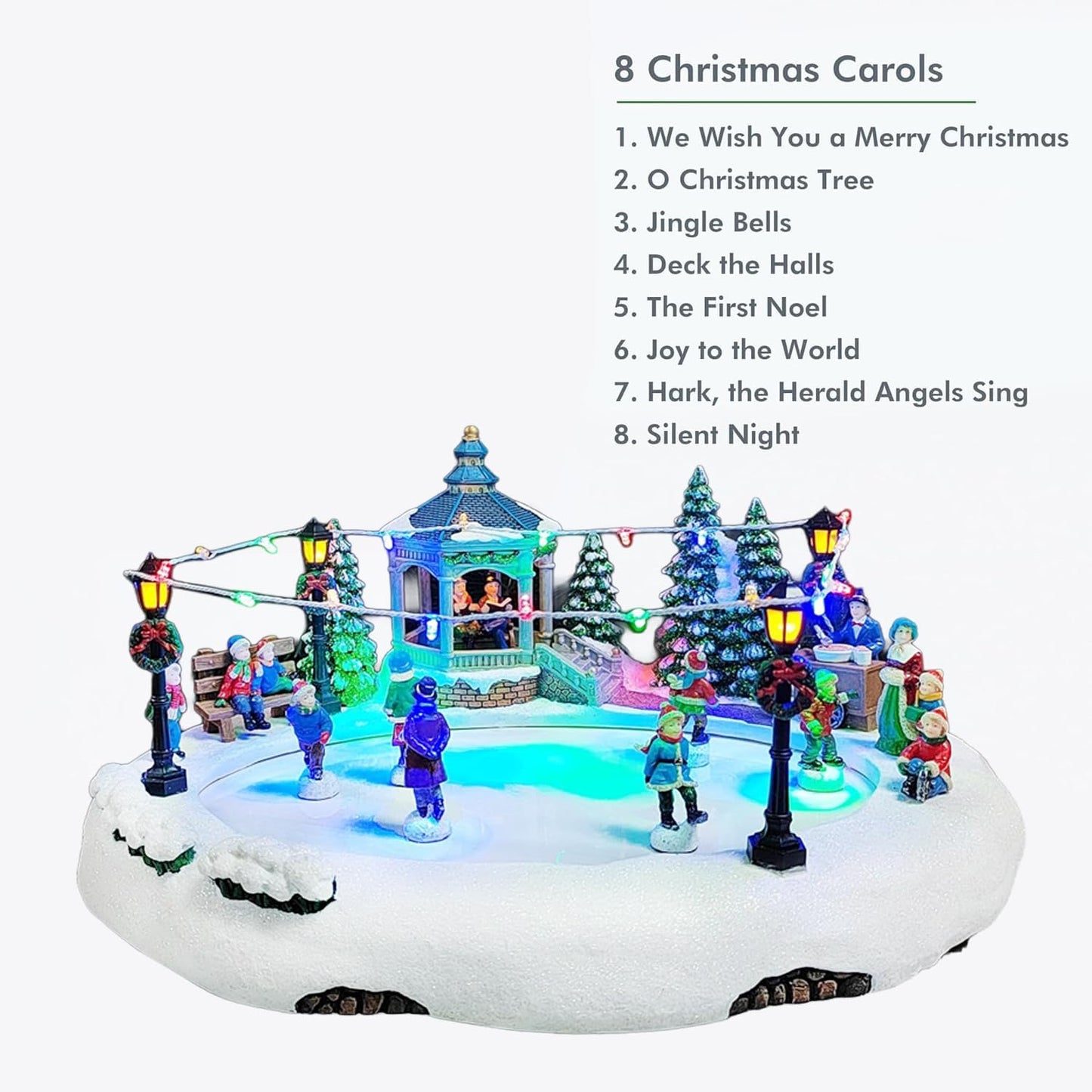 Moments In Time Animated Skating Pond | 7.28” LED Christmas Village Display with Moving Skaters & Music