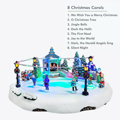 Moments In Time Animated Skating Pond | 7.28” LED Christmas Village Display with Moving Skaters & Music