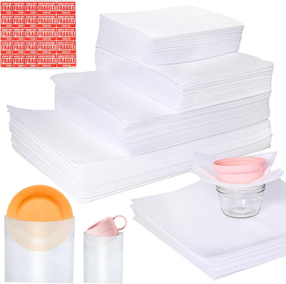 Regine Switzerland 540Pcs Dish Packing Supplies - Cushion Foam Wrap Pouches & Sheets with Fragile Stickers | 4 Sizes Included