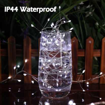 Skiennix Fairy Lights - 10Ft 200LED Waterproof Silver Wire String Lights | 8 Modes for Bedroom & Wedding Decor