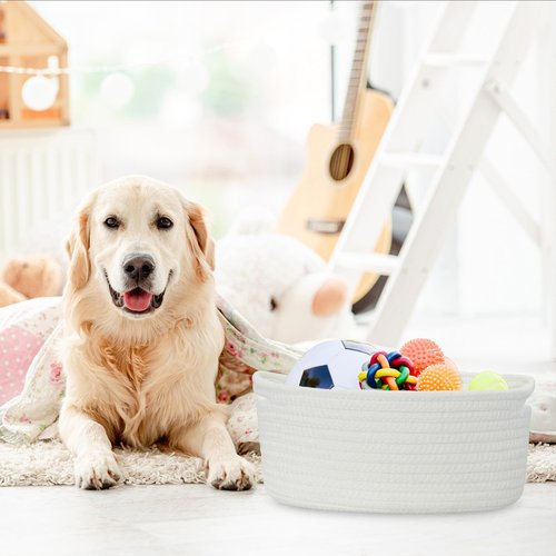 ABenkle Small Woven Basket, Cute Small Basket, Rope Room Shelf Storage Basket, Cat Dog Toys Basket Chest Box, Empty Decorative Gift Basket, 12"x 8" x 5"