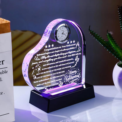 YWHL Retirement Gifts for Men Women 2025 Happy Retirement Gifts with LED Base Crystal Heart Farewell Retired Plaque Keepsakes Gift for Retiree Teacher Police Firefighter Nurse Coworker Doctor Friends