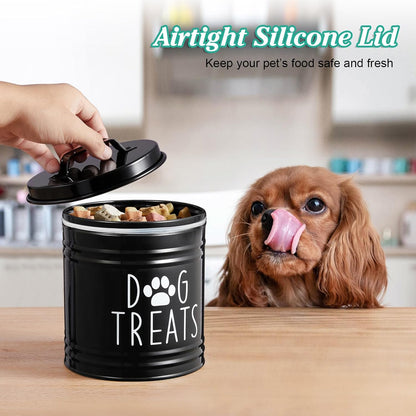 OUTNILI Dog Treat Container - Airtight Black Jar for Kitchen | 6.6" Tall X 6" Round, Rustic Storage for Pets