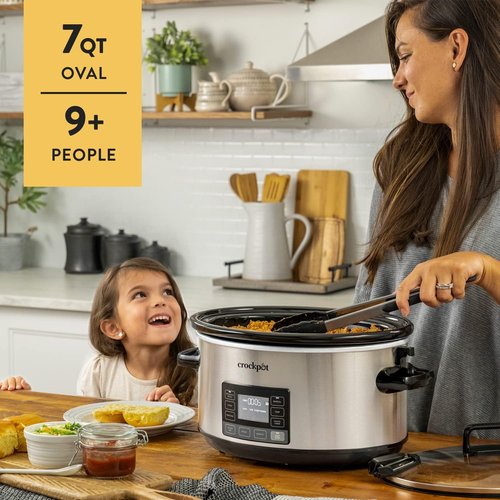 Crock-Pot 7-Quart Slow Cooker - Portable Programmable with Timer & Locking Lid | Stainless Steel