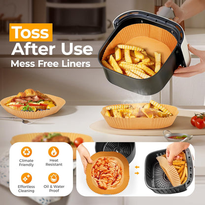 Skiennix 360 Pcs Air Fryer Liners - 8" Square Unbleached Parchment Paper, Non-Stick & Leakproof