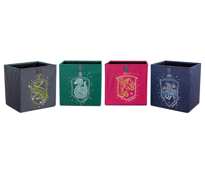 Ukonic Harry Potter Hogwarts Houses 11-Inch Storage Bin Cube Organizers, Set of 4 | Fabric Basket Container, Cubby Cube Closet Organizer | Wizarding World Gifts and Collectibles