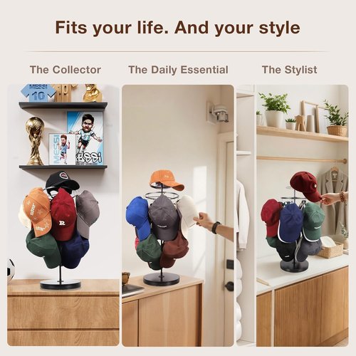Keebofly Hat Rack Organizer - 3-Tier Free Standing Display Holds 40+ Caps | Portable for Home & Vendors