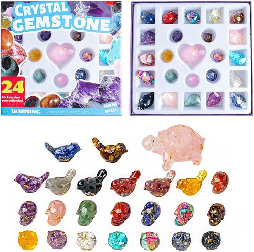 Crystal Advent Calendar 2025 - 24 PCS Gemstones, Minerals & Fossils Collection for Christmas Countdown