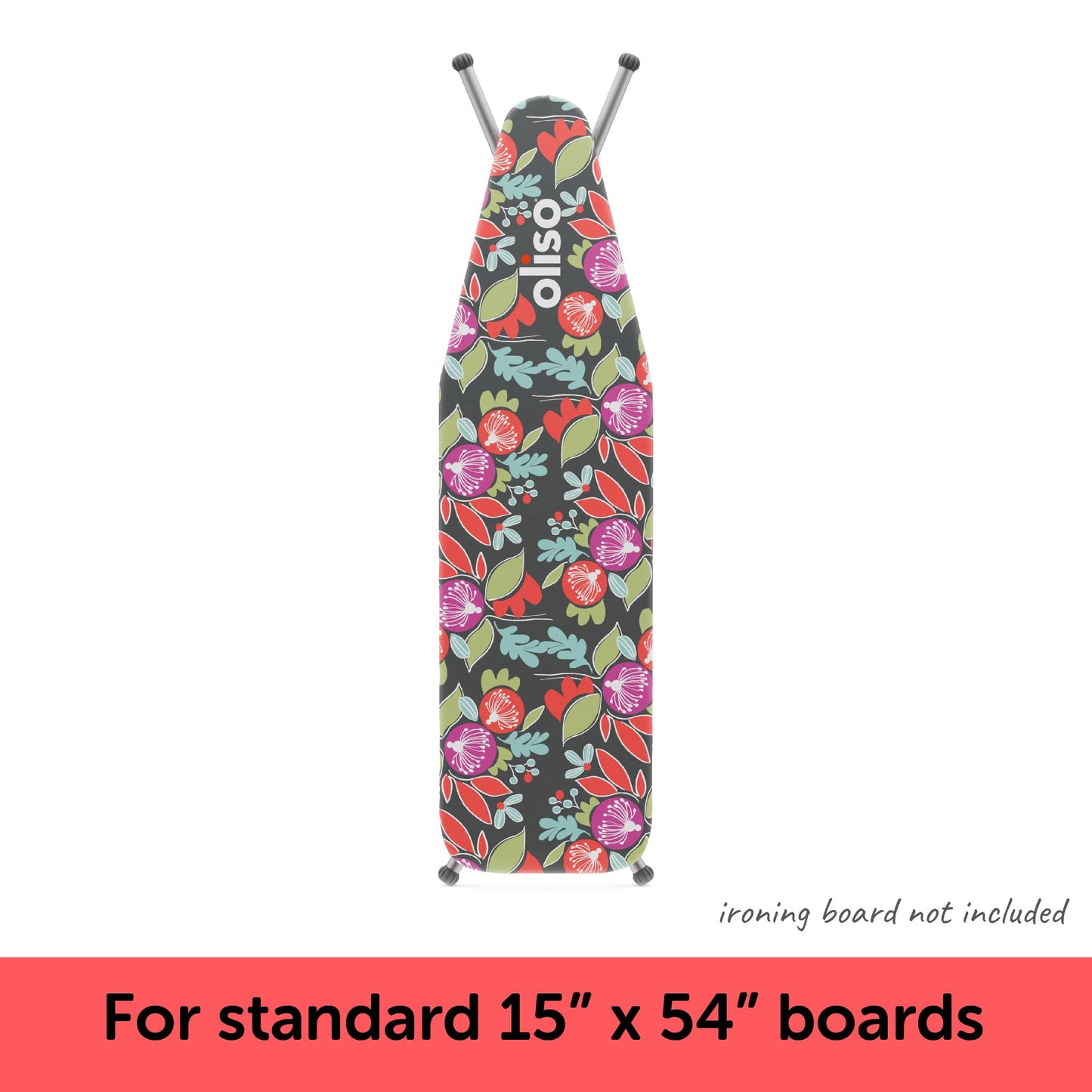 oliso Ironing Board Cover – 100% Cotton with Professional Felt Pad, Fits Standard 54" x 15" Boards – Secure Fit with Wide Elastic Edge & Adjustable Straps – Floral