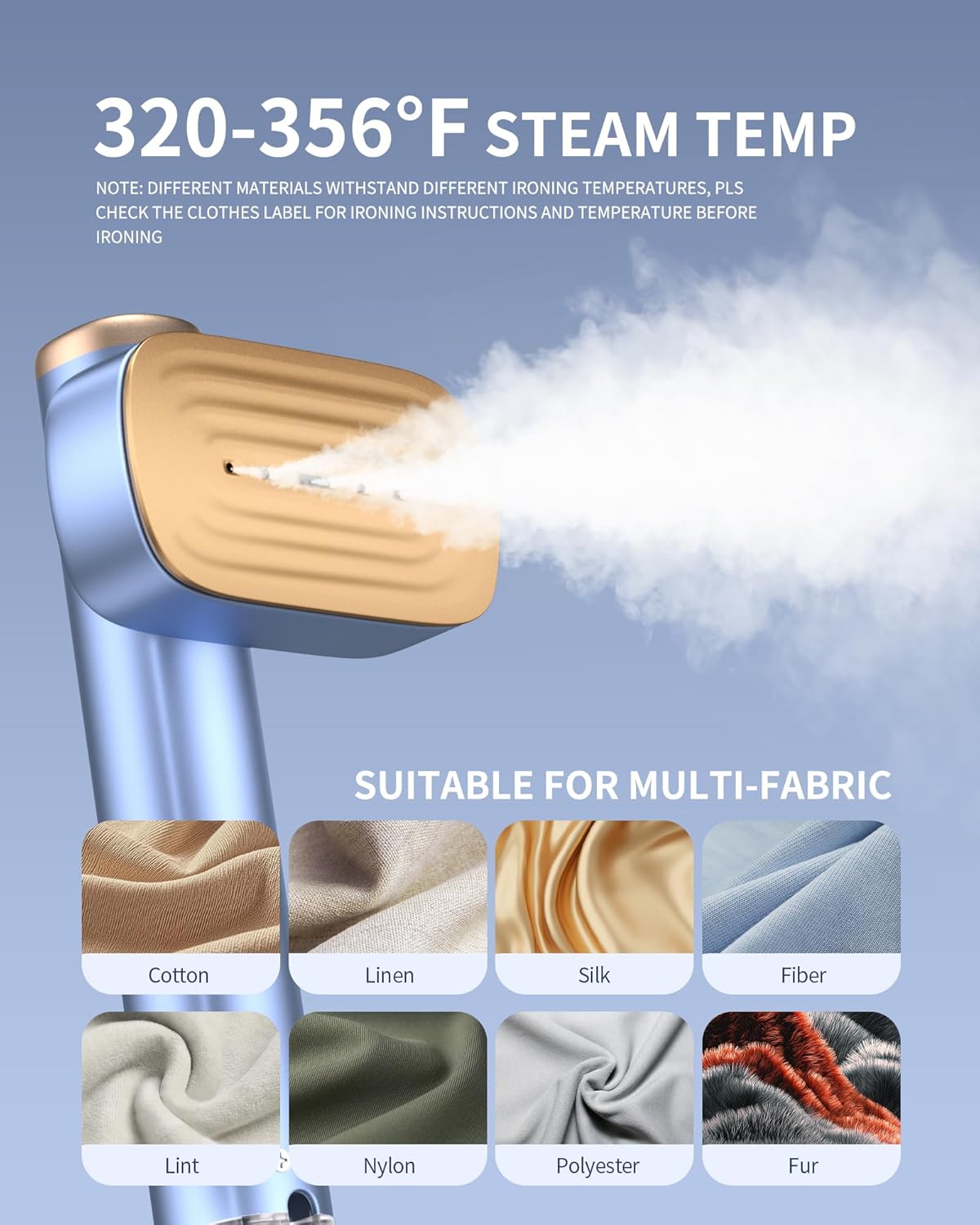 MIYOKO 2-In-1 Portable Handheld Garment Steamer & Iron - Fast 15s Heat-Up, 1200W, Travel Size, 25 G/MIN Steam