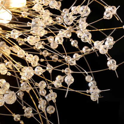 Crystal Flush Mount Ceiling Light, Gold Modern Sputnik Firework Close to Ceiling Lamp, LED Flower Ceiling Light Fixtures for Living Room Bedroom Kitchen Island Entryway Hallway Foyer, With 9 G9 Bulbs