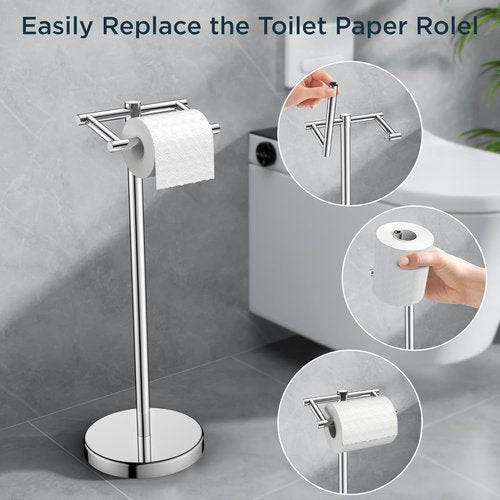 FORIOUS Toilet Paper Holder - Rustproof Stainless Steel Double Post Design | Pivoting Tissue Roll Dispenser for Bathroom