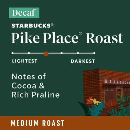 Starbucks Ground Coffee, Medium Roast Hot or Iced Coffee, Decaf Pike Place Roast, Six 12 oz Bags