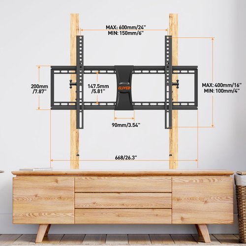 ELIVED TV Wall Mount for Most 37-84 Inch TVs, Max Load Capacity 120 lbs. Tilting tv Mount with Level Adjustment, Wall Brackets Max VESA 600x400mm, Fits 16-24 Inch Studs