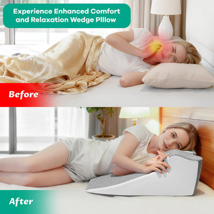 Skiennix Bed Wedge Pillow - Ergonomic Memory Foam Support for Sleep Apnea & Reading | Grey