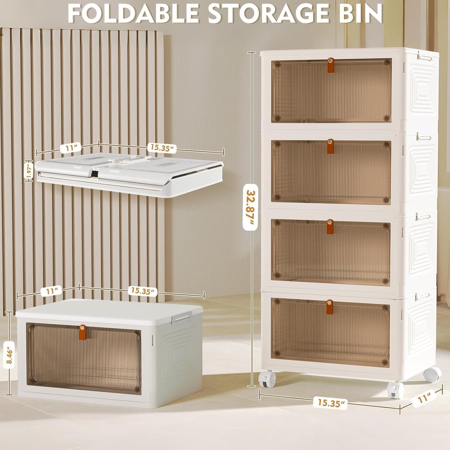 Skiennix 4-Tier Plastic Storage Bins - Stackable Containers with Wheels for Home & Office | 23QT