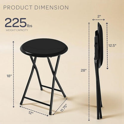 Lavish Home Folding Bar Stool - Heavy-Duty 18-Inch Padded Seats | Set of 2, 225lb Capacity (Black)