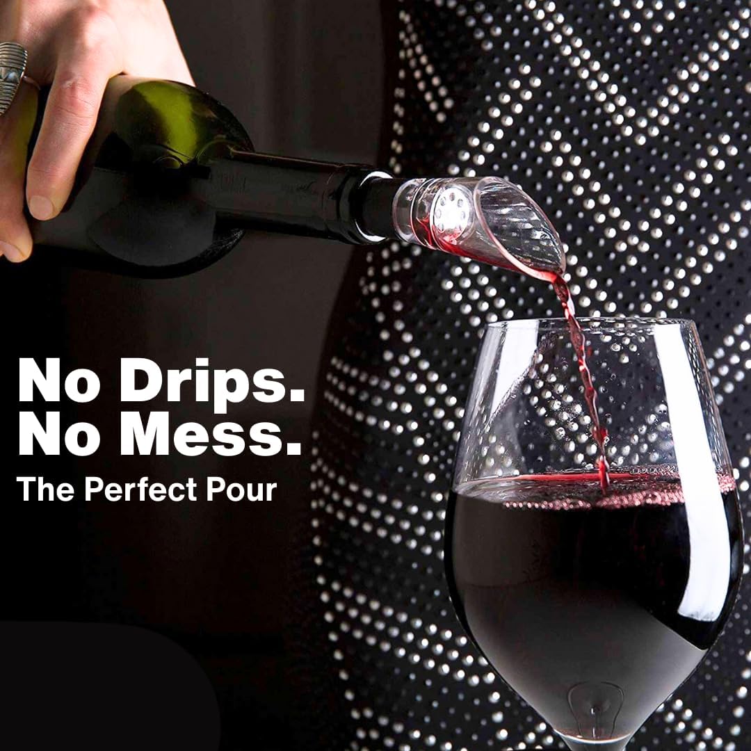 Red Wine Aerator Pourer and Wine Stopper (2-pack) by TenTen Labs - Premium Wine Decanter Set with Bottle Stopper and Re-corker - Gift Box Included (Black)