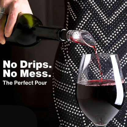 Red Wine Aerator Pourer and Wine Stopper (2-pack) by TenTen Labs - Premium Wine Decanter Set with Bottle Stopper and Re-corker - Gift Box Included (Black)