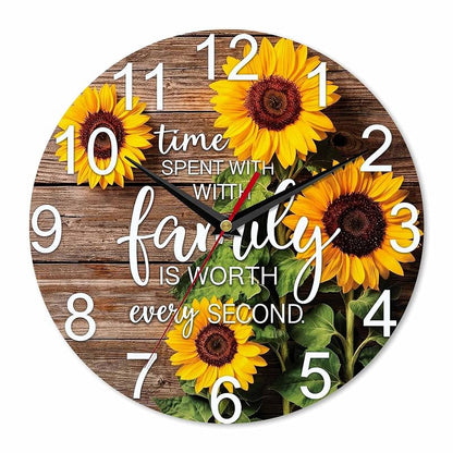 Sunflower Family Quote Wall Clock 10 Inch - Sunflower 1+10 Inch, Battery Operated