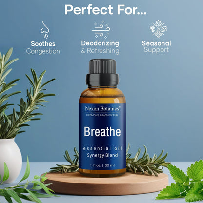 Nexon Botanics Breathe Essential Oil Blend 30 ml - Sinus Relief with Menthol - Ideal for Humidifiers & Diffusers