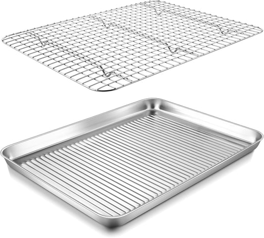 P&P CHEF Stainless Steel Baking Oven Pan - Versatile Sheet Tray with Cooling Rack | 17.5 x 13 x 1 Inch