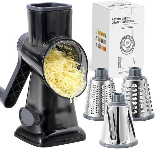 HANSGO Rotary Cheese Grater - Hand Crank Shredder with 3 Metal Blades & Non-Slip Base | Kitchen Gadget for Cheese & Veggies