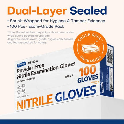 Supmedic Medical Nitrile Exam Gloves, Latex-Free, Powder-Free, Food Safe, Cooking Food Prep, Disposable Gloves, Blue, 100 Pcs (Large)
