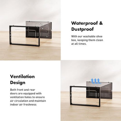 Foluck Shoe Storage Box - 15 Pack Clear Plastic Stackable Organizer | Interlocking Design for Sneakers, Black