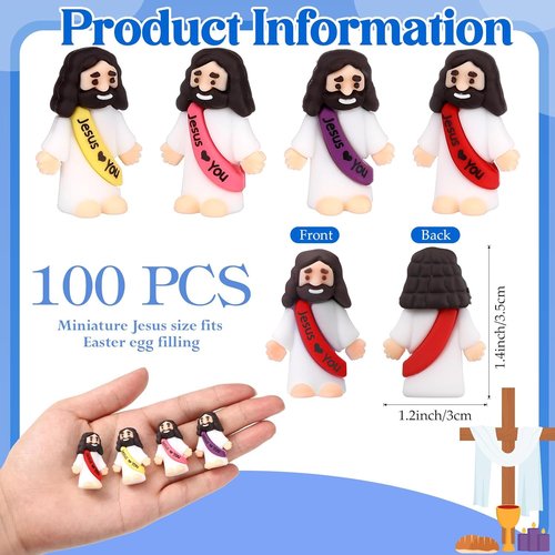 Bememo 100 Pcs Jesus Figures - Original Rubber Pocket Toys for Sunday School & Gifts | Bright Colors