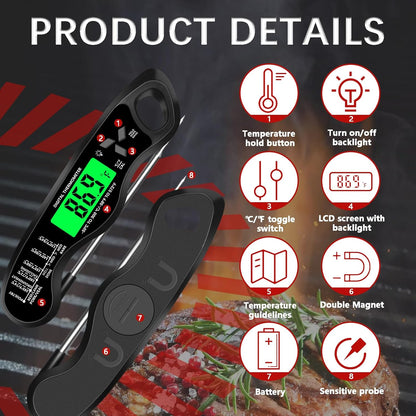 Skiennix Digital Meat Thermometer - IP67 Waterproof with Backlight & Calibration | Perfect for Cooking & Grilling