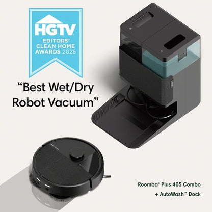 iRobot Roomba Plus 405 Combo Robot Vacuum & Mop - AutoWash Dock, Self-Emptying, LiDAR Navigation