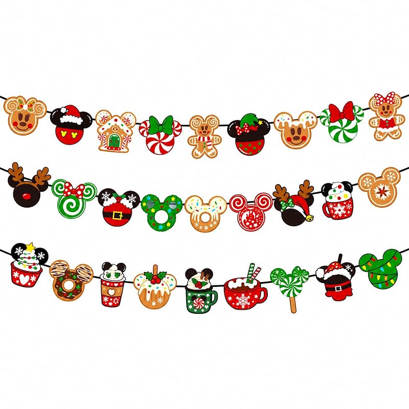 Christmas Banner Decorations - Gingerbread Cookies Candy Canes Wall Hanging Party Decor