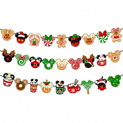 Christmas Banner Decorations - Gingerbread Cookies Candy Canes Wall Hanging Party Decor