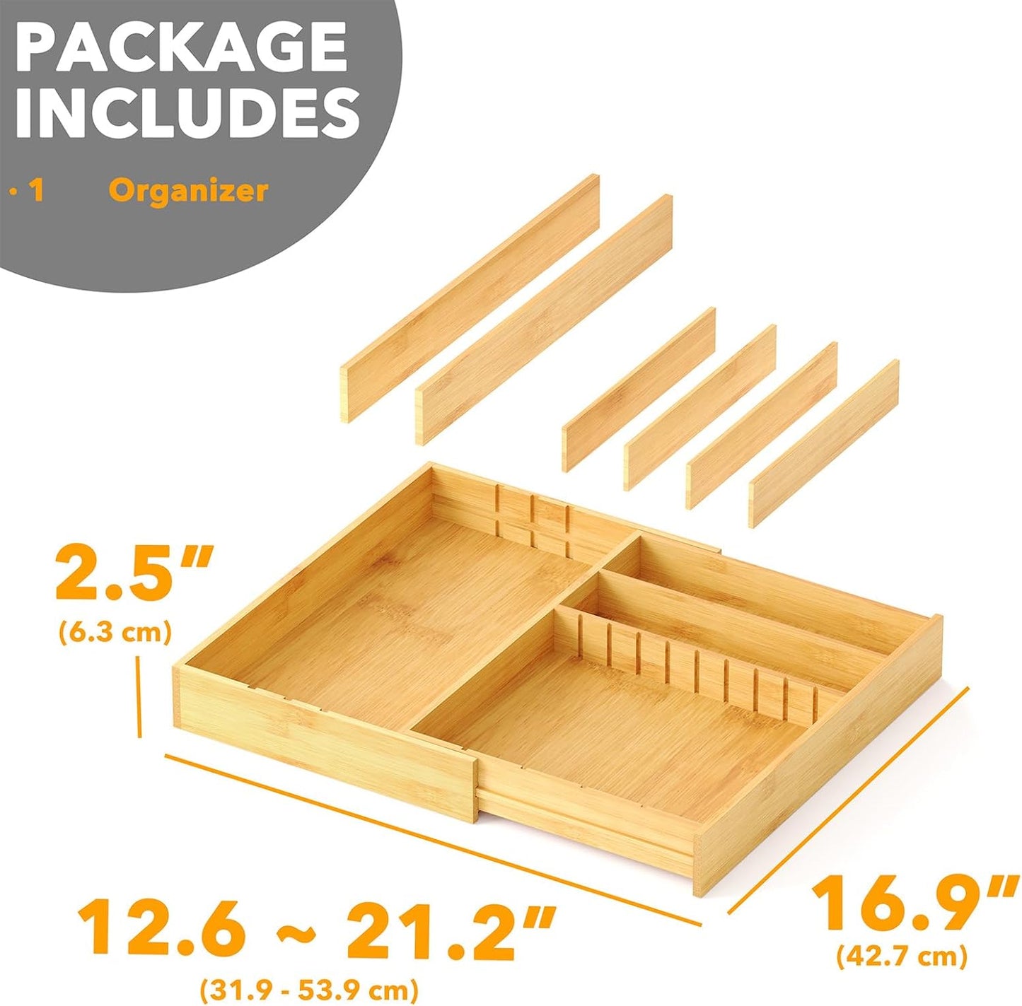 SpaceAid Bamboo Silverware Drawer Organizer - Expandable Utensil Tray with Labels for Flatware Storage (Natural)