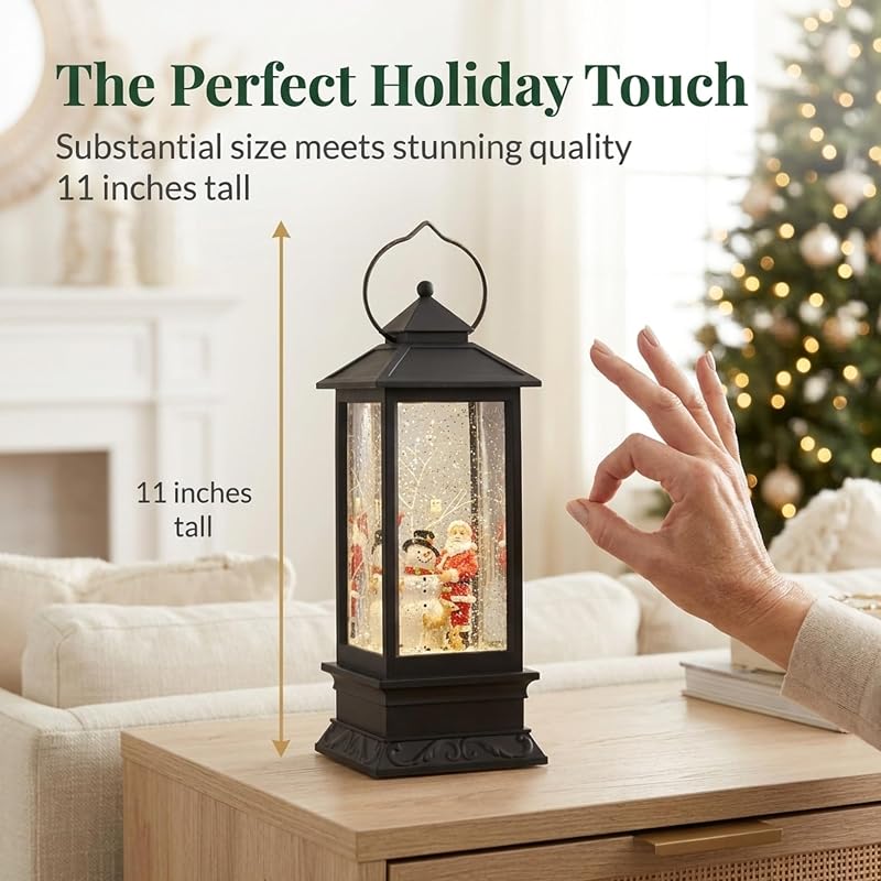 Lighted Snow Globe Lantern - 11 Inch Santa & Snowman Water Globe