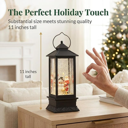 Lighted Snow Globe Lantern - 11 Inch Santa & Snowman Water Globe
