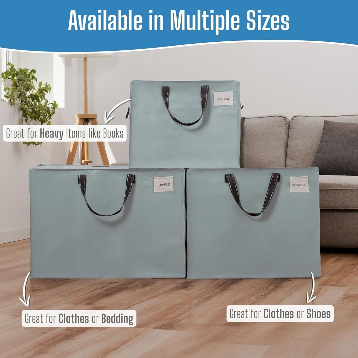 VENO Heavy Duty Moving Bags - 22 Gallon Storage Totes for Camping, Clothes & Bedding | 4 Pack Light Blue