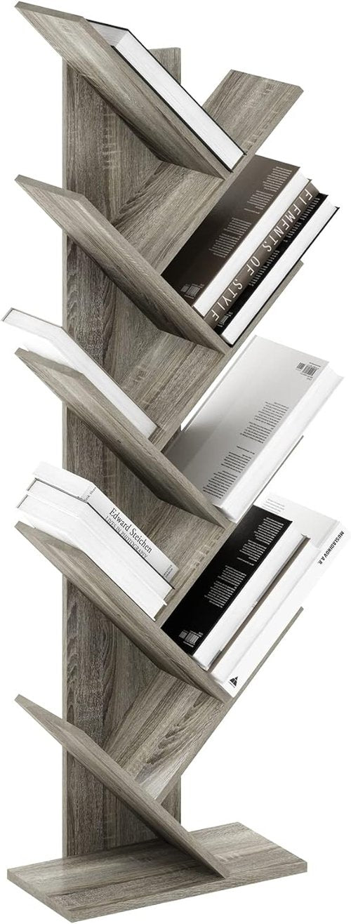 Furinno Tree Bookshelf - 9-Tier Angled Open Bookcase | Stylish French Oak Design, 8.4 x 15.7 x 50.9 Inches