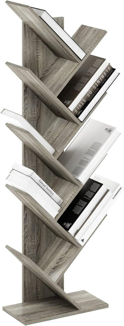 Furinno Tree Bookshelf - 9-Tier Angled Open Bookcase | Stylish French Oak Design, 8.4 x 15.7 x 50.9 Inches