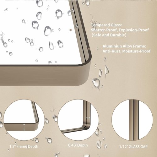 LOAAO Bronze Bathroom Mirror - 40”X32” Rounded Rectangle with Anti-Rust Frame | Hangs Horizontally or Vertically