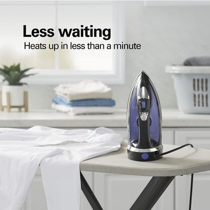Hamilton Beach Steam Iron for Clothes & Garment Steamer with Smooth Press Stainless Steel Soleplate, 1200 Watts, 8’ Retractable Cord, Black (14214)